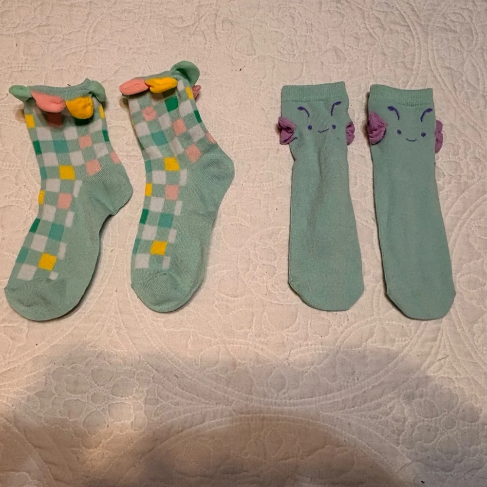 Kids Easter Socks-Checkered Flowers and Butterflies